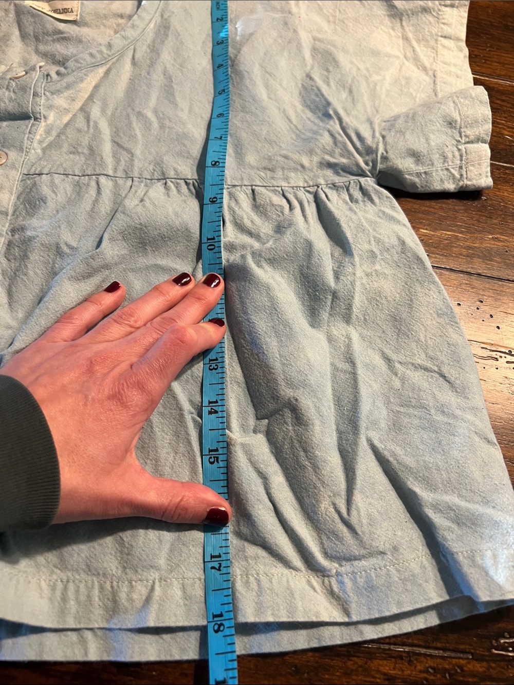 Hey Johanna Handmade & Hand-Dyed Baby Blue Cropped Peplum Button Up Top - Picture 12 of 12